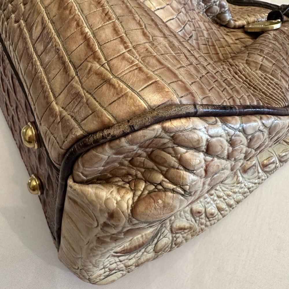 Brahmin Beige and Brown Croc-Embossed Shoulder Bag with Gold Hardware - Picture 2 of 6